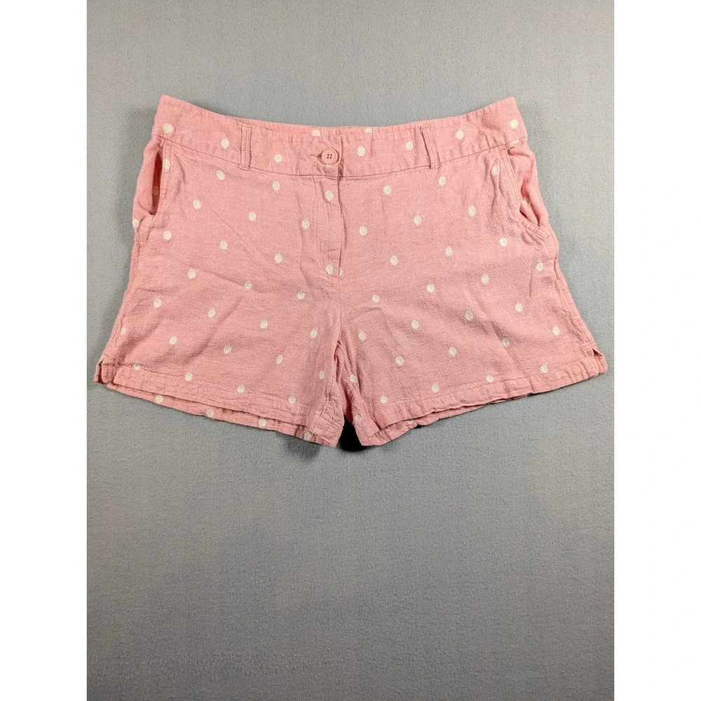 LOFT Pink Polka Dot Linen Blend Shorts Womens Size 12 Preppy Summer